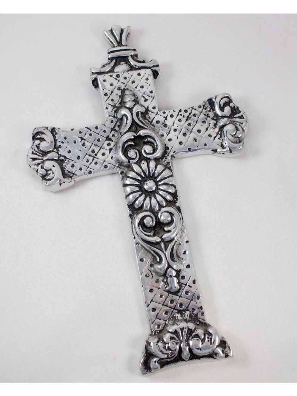 Holland Boone Polished Pewter Cross Wall Hanging Decor Mexico 12"